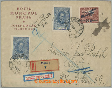 275998 - 1920 PRAHA - PARIS, firemní Let+R dopis adresovaný do Fran