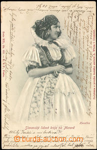 27600 - 1900 tlačená podobizna ženy v kroji, jednobarevná, ateli