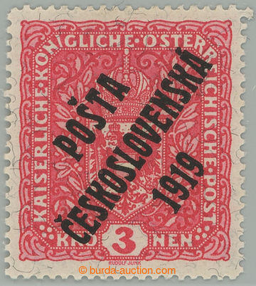 276454 -  Pof.49bII, Coat of arms 3 Koruna light red, granite paper, 