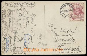 27721 - 1952 postcard from Kutná Hora with signatures of actors ND,