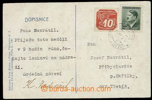 27813 - 1942 postcard with mixed franking newspaper stamp. 10h and p