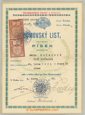 278754 - 1939-1940 BOHEMIA-MORAVIA / comp. 2 pcs of home certificates