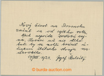 279914 - 1923 ŠKULTÉTY Joseph (1853-1948), important Slovak literary 