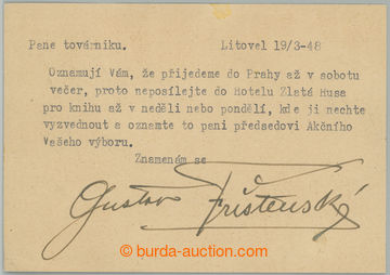 279917 - 1948 FRIŠTENSKÝ Gustav (1879–1957), Czech wrestler, autograp