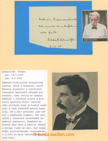 280463 - 1928 SCHWEITZER Albert (1875-1965), French teolog and doctor