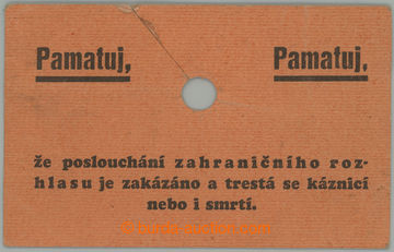280624 - 1940? ČaM / závěsný výstražný štítek na rádio s textem Pamat