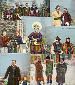 28241 - 1915 Polské lidové kroje a typy - sestava 7 ks barevných 