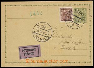 28398 - 1934 CDV49 prošlá potrubní poštou, dofr. zn. 40h Znak, D