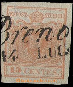 28499 - 1850 Lombardy and Veneto  Mi.3, Wz.3/3, wide margins, nice p