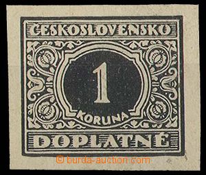 28562 - 1928 Definitive, trial print 1CZK in black color on yellowy 
