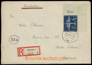 28943 - 1944 Reg letter sent from Breslau 1.4.44 to Ostrava, on reve
