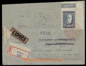 29173 - 1930 TGM,  R+Ex dopis vyfr. zn. 5Kč s horním kupónem, Pof