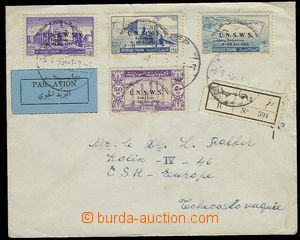 29351 - 1958 registered air letter postage with rich franking of ove