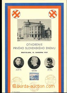 29475 - 1939 pamětní list k otevření Prvního slovenského sněm