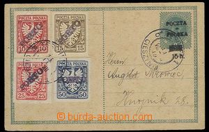 29639 - 1919 přetisková dopisnice 8h Karel, Mi.P10 dofr. polskými