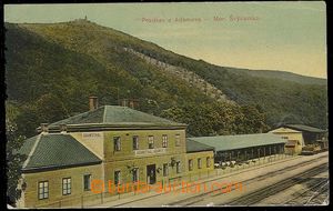 29812 - 1926 ADAMOV - color postcard railway-station, broken corner,