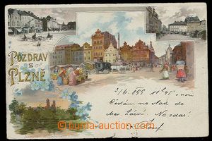 29965 - 1899 PLZEŇ - náměstí, barevná litografie, DA, prošlé,