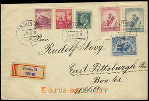 32406 - 1937 Dětem, R dopis do USA vyfr. celou sérií Pof.315-7,  