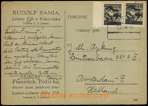 32420 - 1948 šachový tiskopis zaslaný do Holandska, vyfr. zn. Pof