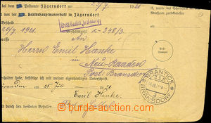 32952 - 1921 větší část potvrzenky o převzetí s německou č