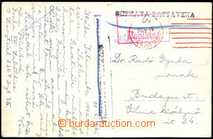 32955 - 1945 TRANSPORT SUSPENDED  postcard  to Hungary with red MC P