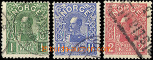 33000 - 1909 Mi.72-74, král Haakon VII., dobrý stav, kat. 550€