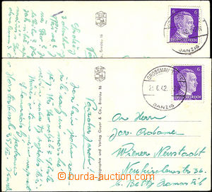33177 - 1942 DANZIG,  2 pohlednice vyfr. zn. Hitler 6Pf, 2x DR Gross