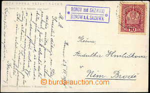 33181 - 1917 pohlednice s modrým razítkem poštovny RONOV nad SÁZ