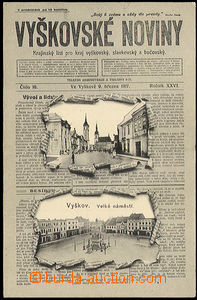 33435 - 1917 VYŠKOV - koláž protržený papír, 2x pohled na měs