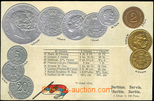 33893 - 1900 coins on postcards, Serbia, embossed lithography, Un, n