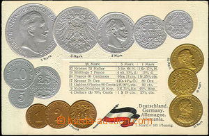 33895 - 1900 coins on postcards, Germany, embossed lithography, Un, 