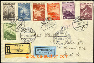 33983 - 1937 Reg and airmail letter to Czechoslovakia, franked by mu