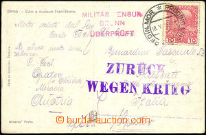 34027 - 1915 PŘERUŠENÁ DOPRAVA  ZURÜCK / WEGEN KRIG, fialové ra