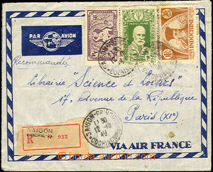 34065 - 1946 Reg and airmail letter to France, with Mi.315, 338, 180