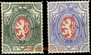 34183 - 1919 Pof.PP5ZT, Lion  2 pcs of trial print in/at green and l