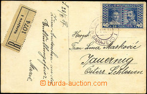 34264 - 1917 pohlednice zaslaná jako R, vyfr. příplatkovou zn. 40