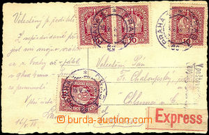 34275 - 1918 postcard sent as express, franked with. 4 pcs of stamp.