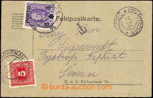34317 - 1917 unfranked card burdened with postage-due in mixed frank