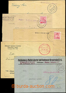 34374 - 1945 sestava 5ks dopisů s provizorními razítky: Vrchoslav