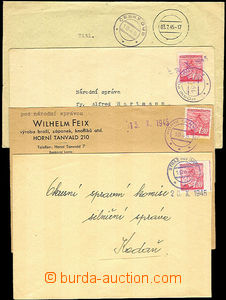 34377 - 1945 sestava 4 ks dopisů s provizorními gumovými raz. s v