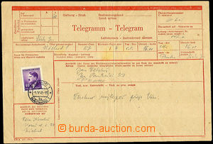 34650 - 1945 franked form/blank for telegram posted in/at Náchod 5.