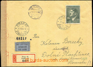 34654 - 1944 letecký R dopis zaslaný na Slovensko, vyfr. zn. 10K A