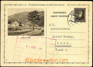 34669 - 1939 CDV46/7 Czechosl. forerunner pictorial PC 1.20CZK Krkon