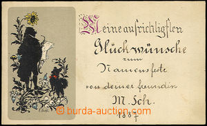 34860 - 1887 STRÖHL H., silueta muže a psa, litografie barevná. P