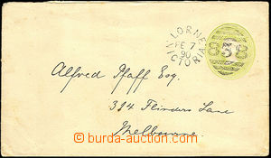 34919 - 1890 postal stationery cover with printed stmp 1p St. green,