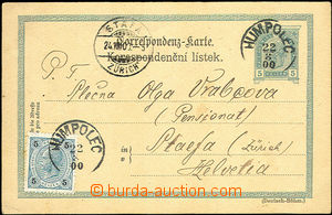 34950 - 1900 Mi.P131 with uprated by. to Switzerland stamp. 5h, CDS 