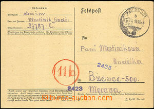 35147 - 1944 lístek FP zaslaný z Itálie, DR 10.10.44, odesílatel