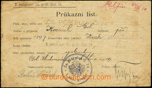 35160 - 1919 Průkazní list příslušníka Čs. pěšího pluku č