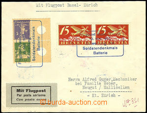 35250 - 1925 Let. dopis přepravený linkou Basel - Zürich, vyfr. z