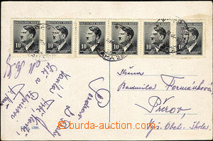 35274 - 1944 pohlednice vyfr. 6-násobnou frankaturou zn. 10h AH, Po